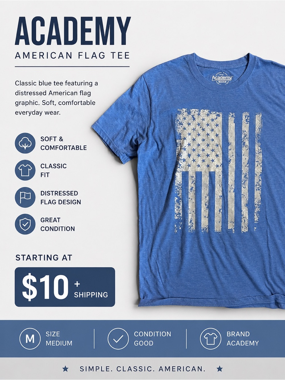 Academy Men's Blue Short-Sleeve American Flag Graphic Tee